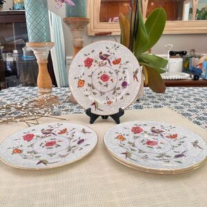 Crown Staffordshire Birds Of Paradise Pattern 4 Piece Salad Plate set‎ Vintage